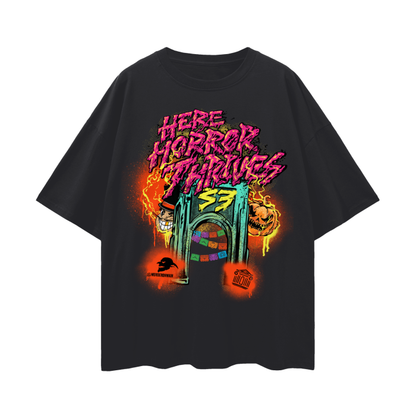 Here Horror Thrives Oversize Deep Drop Shoulder Tee